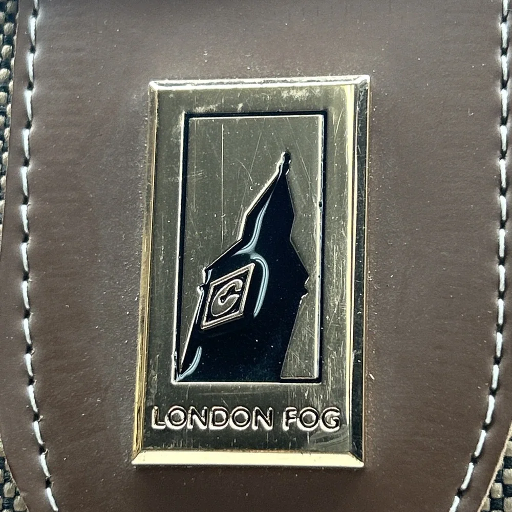 London Fog Rolling Carry On‎ Suitcase Laptop Bag Brown Tweed Spinner Luggage